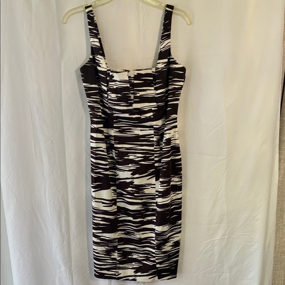 Calvin Klein Brown and White Abstract Stripe Midi Dress